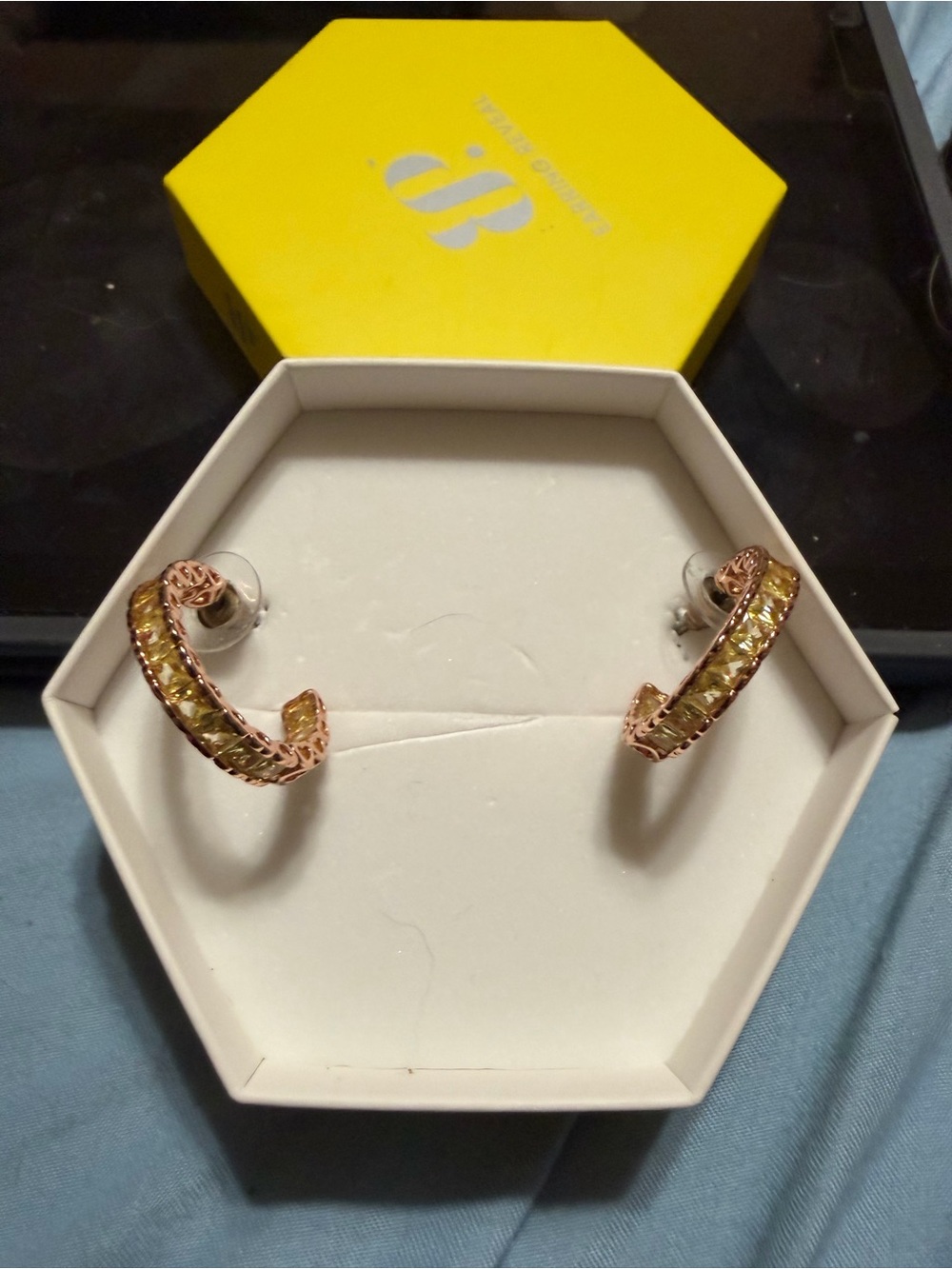 Lemon Topaz on Rose Gold Hoops